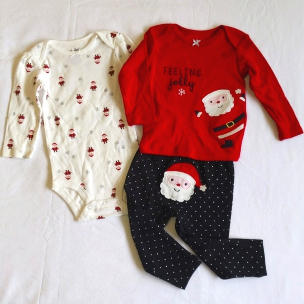 Child of Mine NWOT Baby 6-9M Santa Christmas Set 3pc Lot
